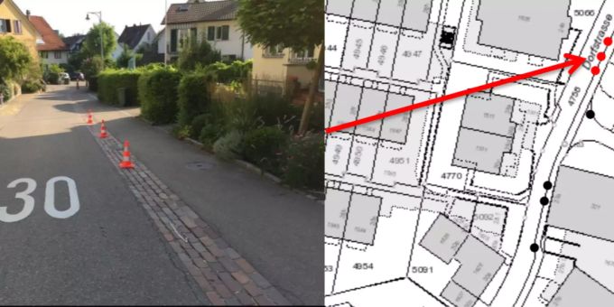 Hier kommen drei Pfosten hin um die Fussgänger klar von der Strasse abzutrennen.