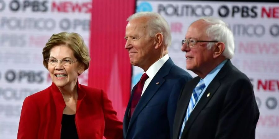 Präsidentschaftsbewerber Warren, Biden, Sanders (v.l.)