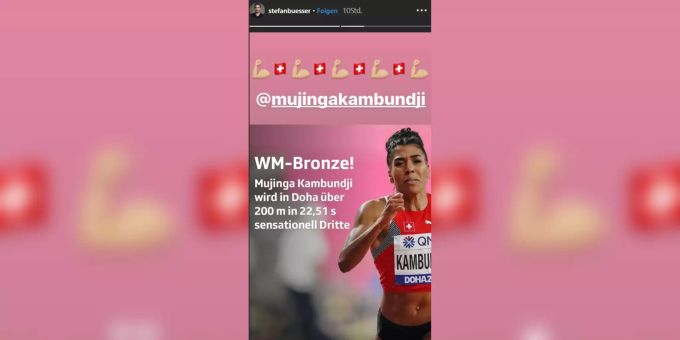Komiker Stefan Büssers Reaktion zu Kambundjis Medaille. Kambundji