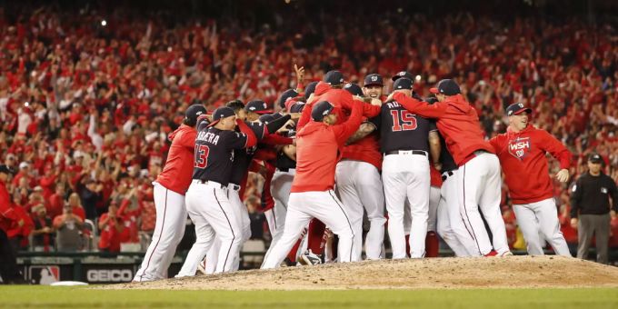 Die Washington Nationals feiern ihren Einzug in die World Series. world series