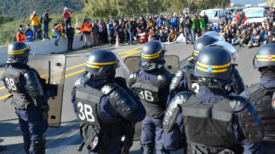 Die Polizei sah sich mit rund 300 Demonstranten konfrontiert.