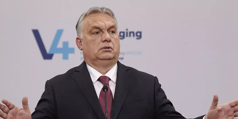 Ungarns Ministerpräsident Viktor Orban spricht vor der Presse. Er hat die Vizevorsitzende der Regierungspartei Fidesz Katalin Novak als nächste Staatspräsidentin vorgeschlagen. Foto: Laszlo Balogh/AP/dpa