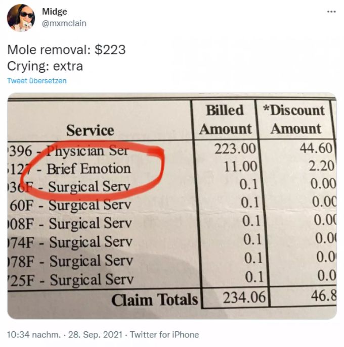 Twitter-Userin «Midge» veröffentlicht ein Foto von ihrer Arzt-Rechnung. Twitter