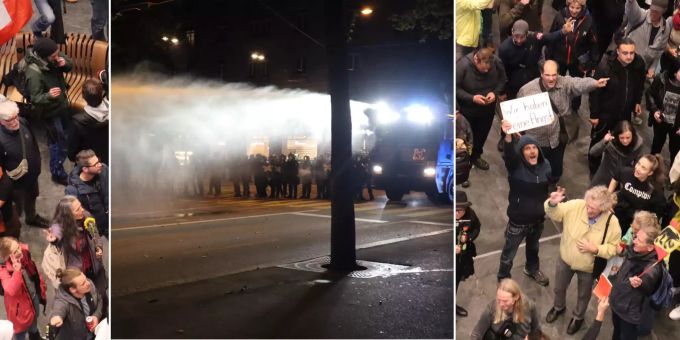 Corona-Demo in Bern - Polizei setzte Gummischrot und Wasserwerfer ein