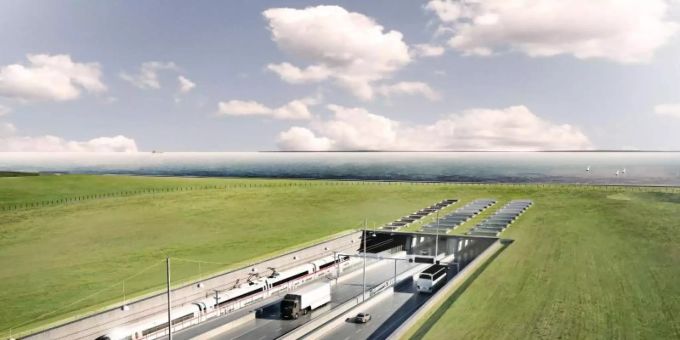 Eine Visualisierung des geplanten Fehmarnbelt-Tunnels zwischen Deutschland und Dänemark mit dem Tunneleingang auf dänischer Seite bei Rodbyhavn. Foto: ICONO A/S/Femern A/S/dpa Eine Visualisierung des geplanten Fehmarnbelt-Tunnels zwischen Deutschland und Dänemark mit dem Tunneleingang auf dänischer Seite bei Rodbyhavn. Foto: ICONO A/S/Femern A/S/dpa