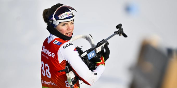 Suanna Meinen während des Rennens im Biathlon über 7,5 Kilometer. Biathlon