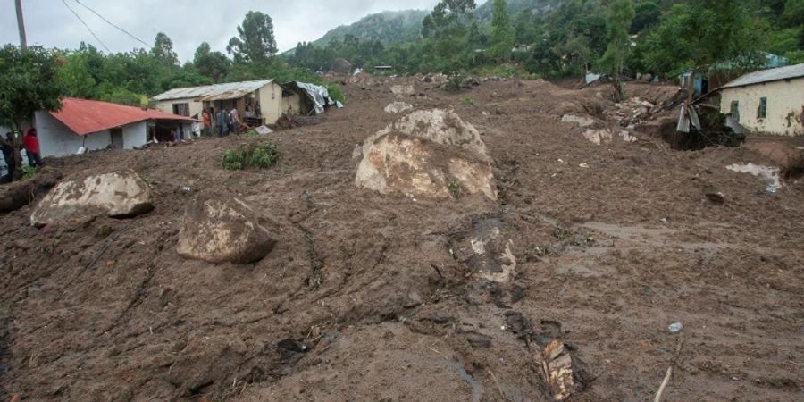 Durch eine Schlammlawine zerstörte Siedlung in Blantyre