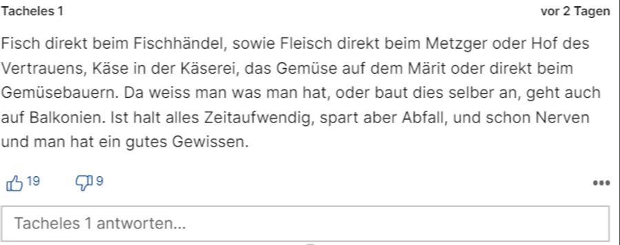 «Tacheles 1» kauft nicht in grossen Supermärkten ein. Er holt seinen Fisch beim Fischhändler.