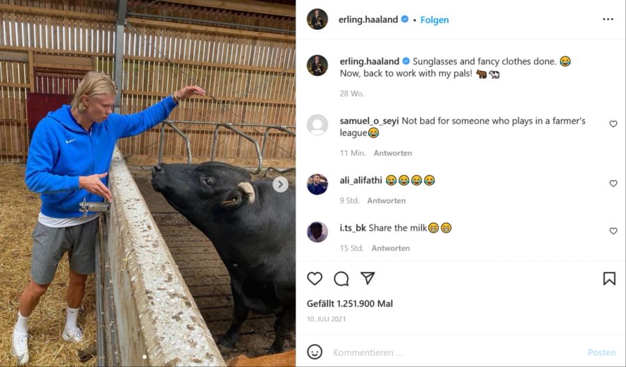 Erling Haaland verbrachte im Sommer 2021 Zeit auf einer Farm.