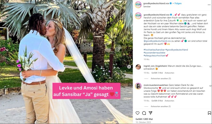 Levke Kersting und Amosi bei ihrer Hochzeit auf Sansibar.