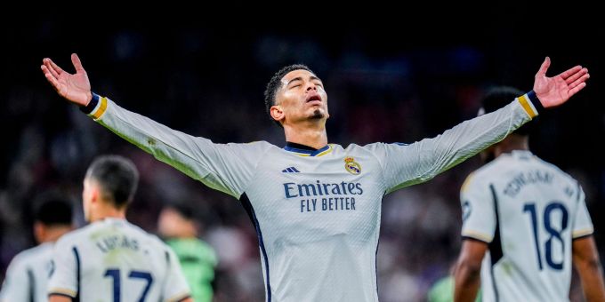 Der frühere Dortmunder Jude Bellingham erzielte beim Real-Sieg zwei Treffer. real madrid