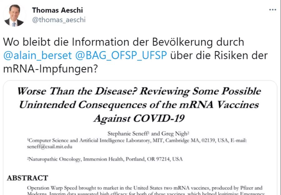 Thomas Aeschi mRNA-Impfstoff Coronavirus