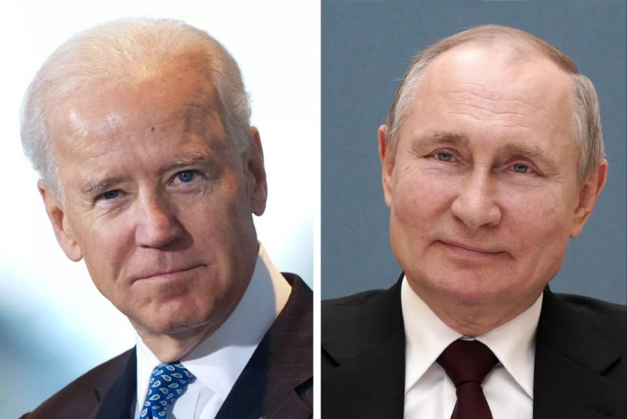 Die Bildkombo zeigt Joe Biden, Präsident der USA, und Wladimir Putin, Präsident von Russland.