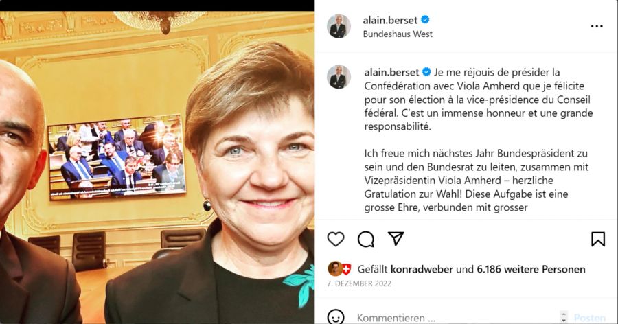 Nicht, dass sie vorher nie dort vorgekommen wäre: Zum Beispiel mithilfe von Kollege Alain Berset, dem bundesrätlichen Vollprofi in Insta-Sachen.