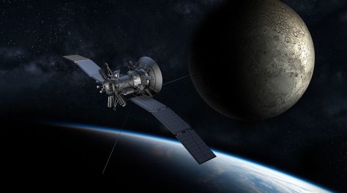 Das iPhone 14 ist dazu imstande, Notrufe per Satellit abzusetzen. Ein Satetellit neben Mond