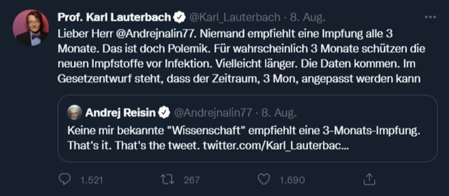 Karl Lauterbach kommentiert auf Twitter die geplanten Corona-Massnahmen.