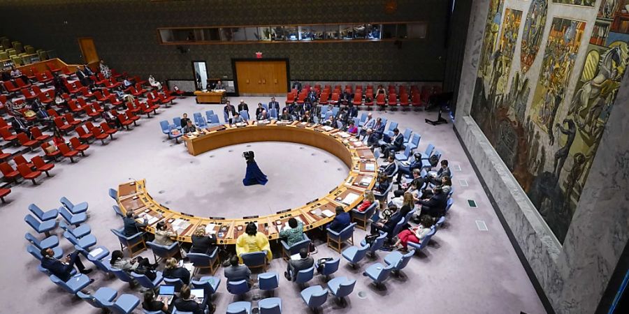 Der Sicherheitsrat der Vereinten Nationen tritt im Hauptquartier der Vereinten Nationen zusammen, um über Bedrohungen des internationalen Friedens und der Sicherheit zu beraten. Foto: Mary Altaffer/AP/dpa