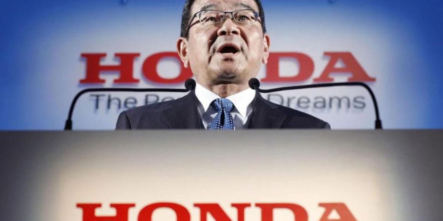Takahiro Hachigo, Präsident und CEO von Honda, spricht während einer Pressekonferenz. Yuya Shino/Kyodo News/dpa Foto: Yuya Shino