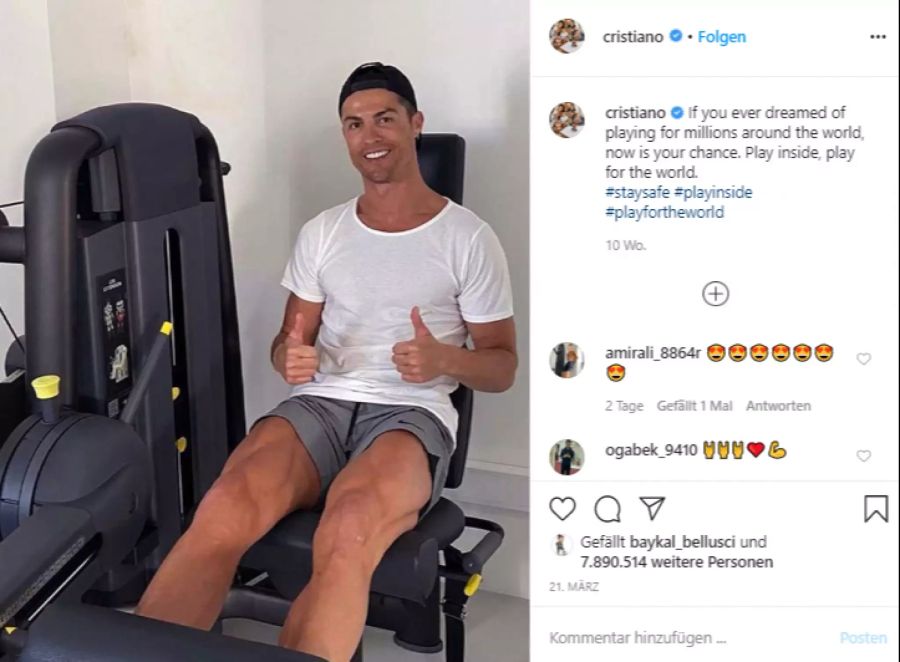 Cristiano Ronaldo hielt sich durch die ganze Corona-Quarantäne mit Hometrainings fit.