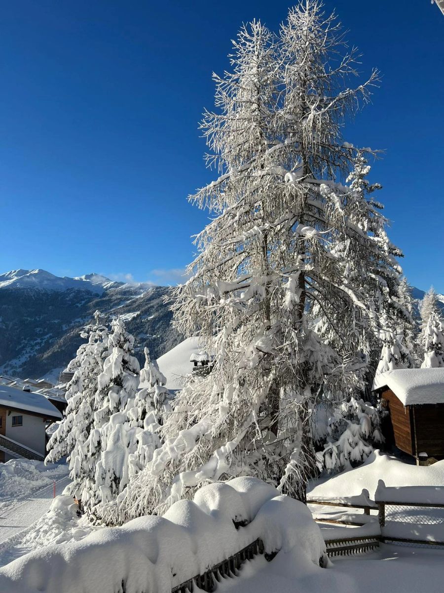 Im Dorf liegt sehr viel Neuschnee.