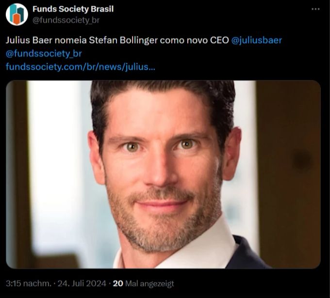 Stefan Bollinger ist seit Anfang des Jahres bei Julius Bär. julius bär