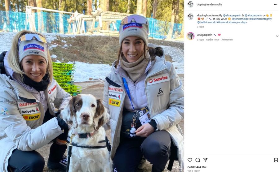 Elisa und Aita Gasparin posieren mit Molly um die Wette.