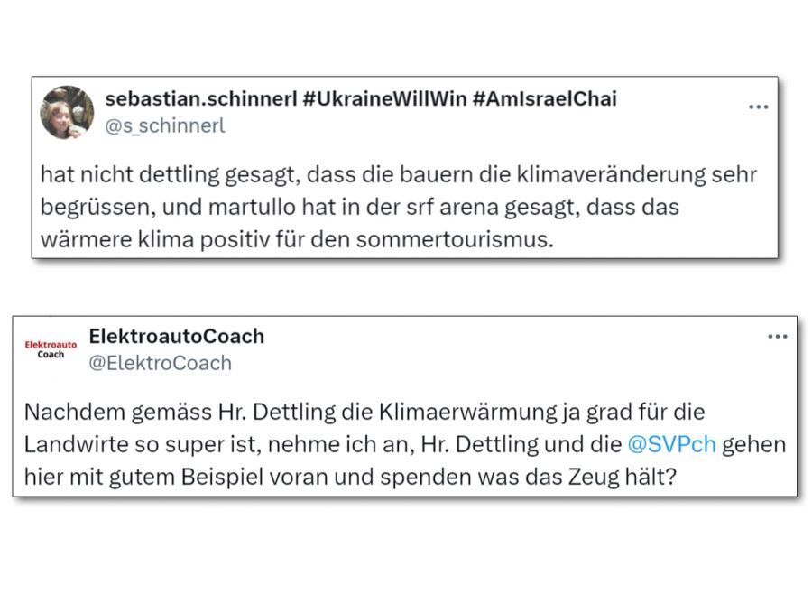 In Erinnerung wird gerufen, dass die SVP-Spitze längst nicht nur für die Landwirtschaft Vorteile durch den Klimawandel sieht. Andere sehen sie in der Verantwortung, bei der Spendensammlung der «Glückskette» mitzumachen.