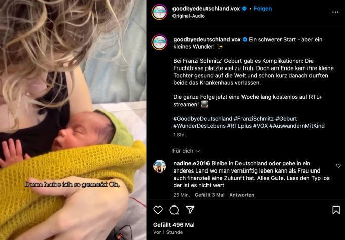 «Goodbye Deutschland»-Star Franzi bringt ihre Tochter gesund zur Welt. goodbye deutschland sansibar franzi