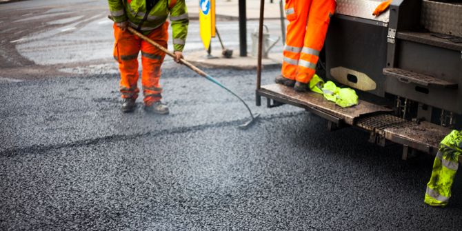 Asphalt Strasse Arbeiter Maschine