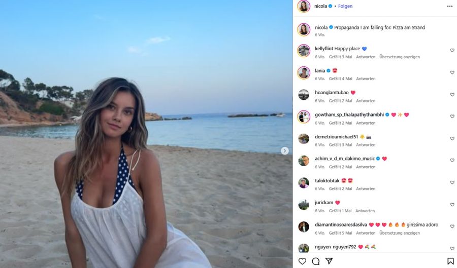 Nicola Cavanis grüsst vom Strand.