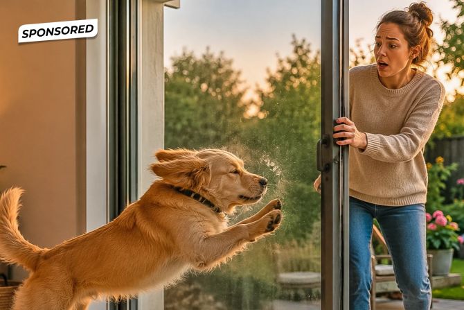Die geöffnete Schiebetür wurde für den Hund zum unerwarteten Hindernis.
