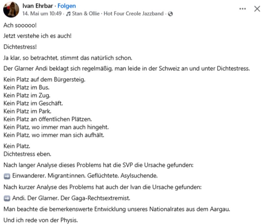 Andreas Glarner wird im Netz Opfer von Bodyshaming – ein Auszug aus dem vielkritisierten Post.