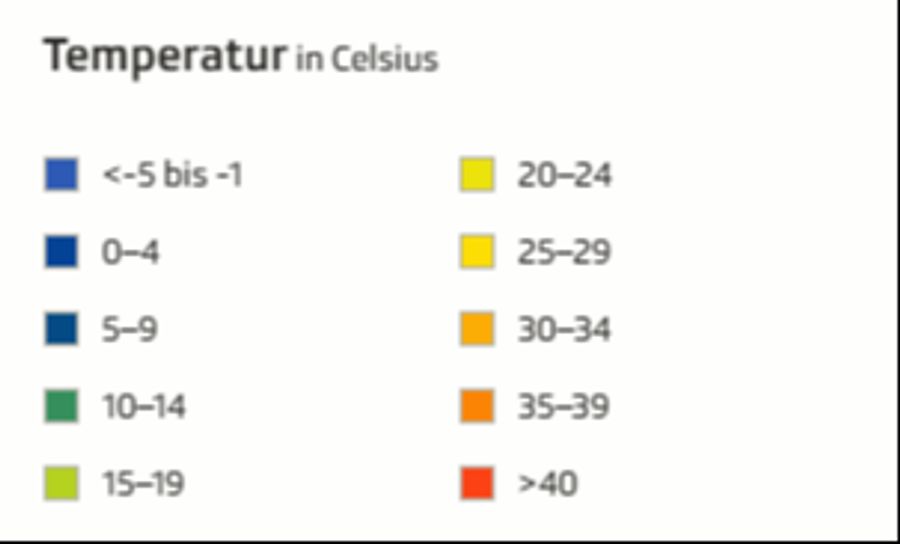 Die Farbskala von Mitte 2022 zeigte auch bei über 40 Grad orange an. (Archivbild)
