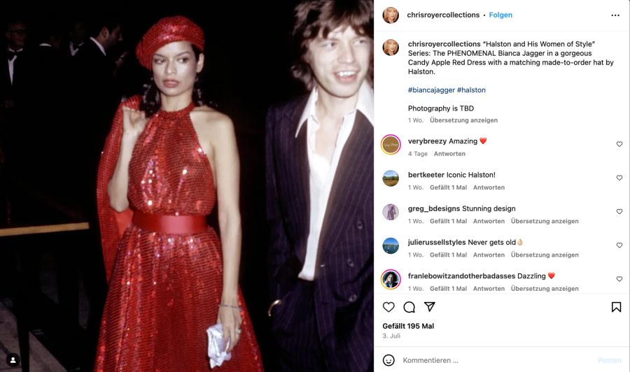 Bianca Jagger, Instagram @chrisroyercollections