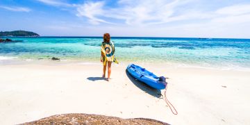 Strand, Kayak, Frau