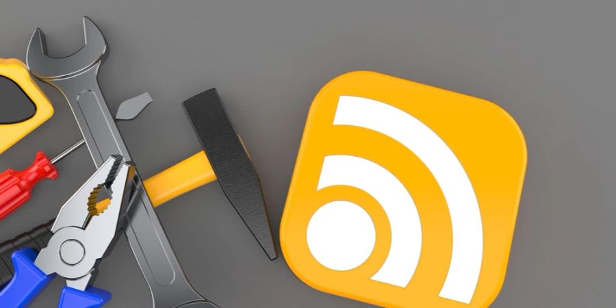 Symbol RSS-Feed Werkzeuge grauer Hintergrund