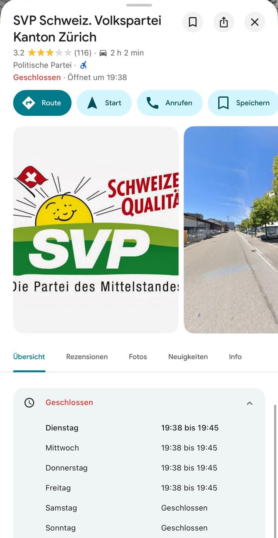Von «19:38 bis 19:45» Uhr hatte die SVP Kanton Zürich vergangene Woche geöffnet.