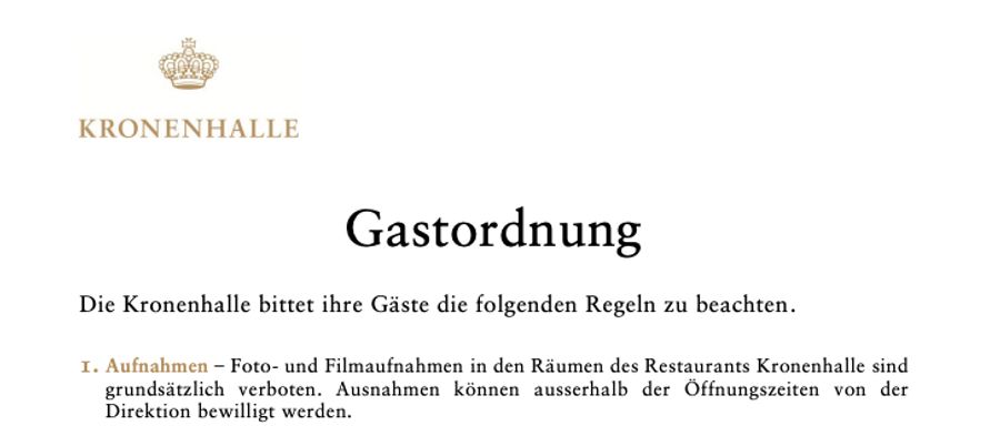 Gastordnung Kronenhalle