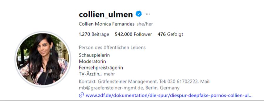 Auf Instagram trug Collien Fernandes lange Zeit noch den Namen ihres Ex-Mannes Ulmen.