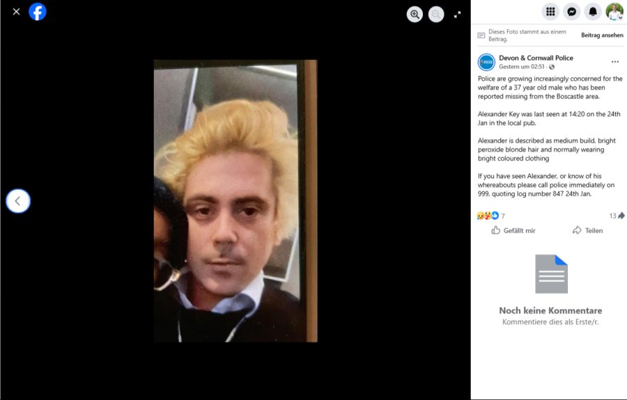 Alexander Key, der Partner von Jaggers Enkelin Assisi Jackson, ist verschwunden.