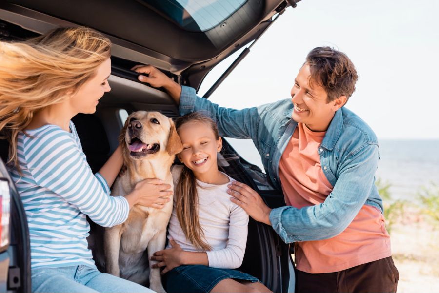 Glückliche Familie bei Auto