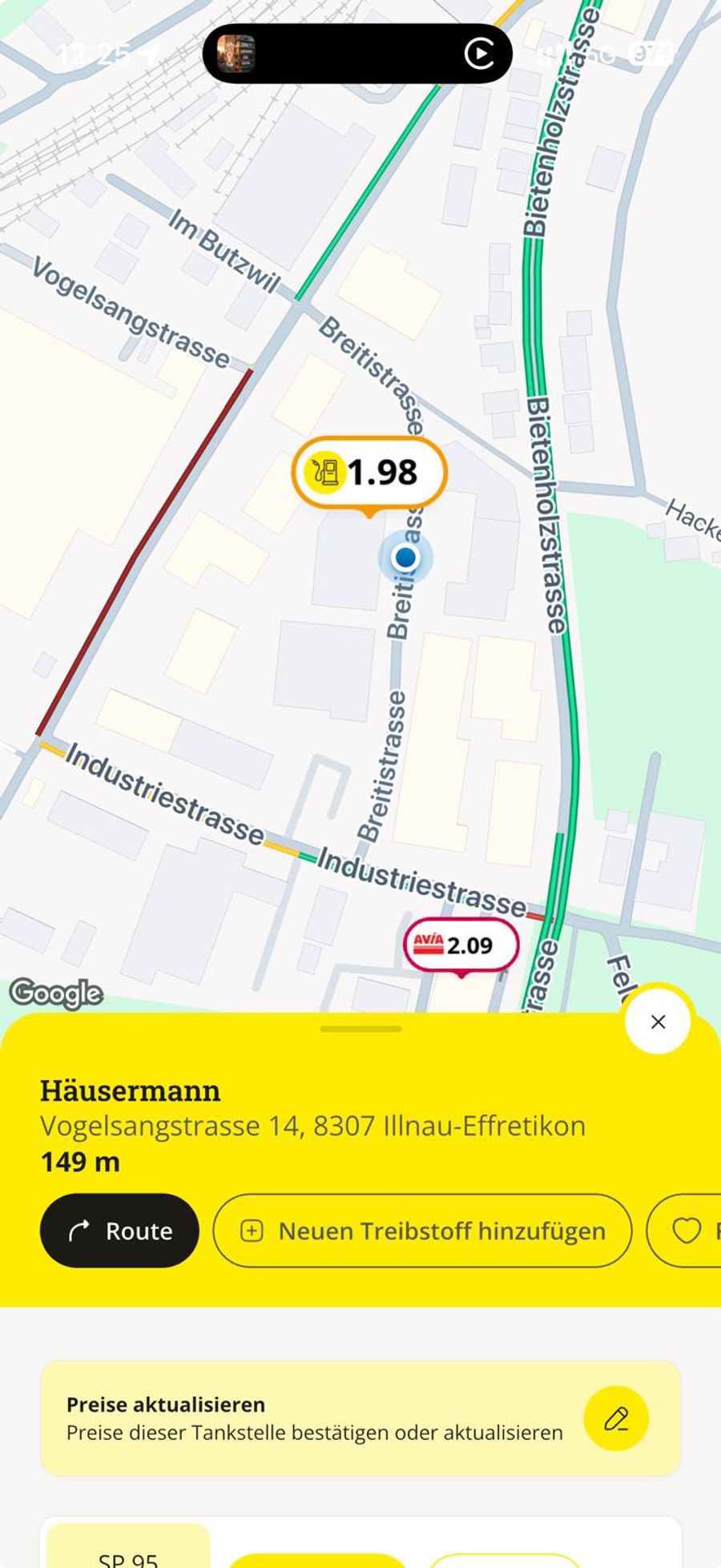 Stand vom 24.09.26: 1.98 für den Liter Bleifrei95.