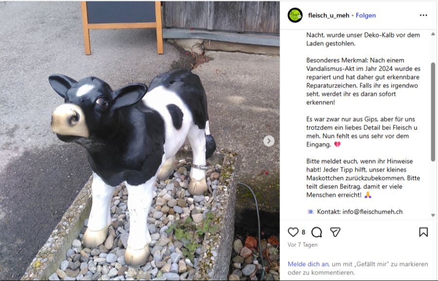 Das Maskottchen wurde an den Hinterbeinen mit einem Draht befestigt.
