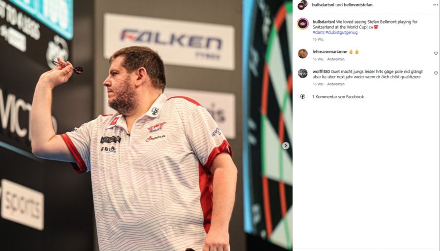 Dartsspieler Stefan Bellmont will am kommenden Wochenende am PDC-Turnier in Basel bei den Zuschauern durch seine Würfe
Euphorie auslösen. - Instagram