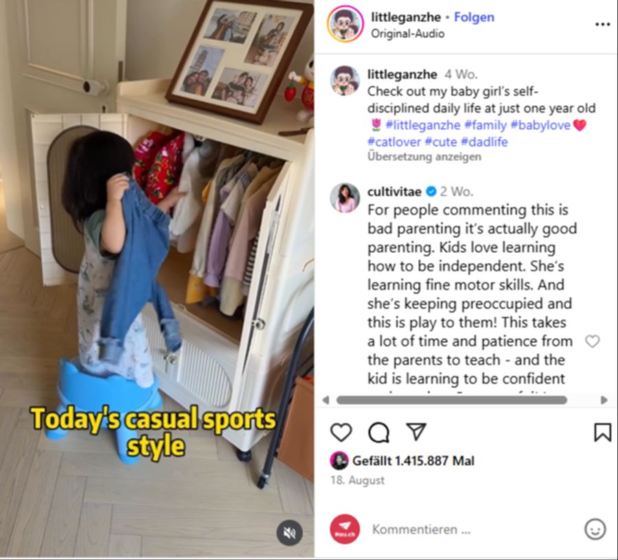 Sogar die Outfits stellt sie sich schon selbst aus dem Schrank zusammen.