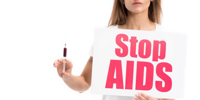 Stop Aids Frau Spritze
