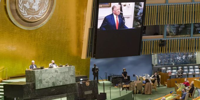 US-Präsident Donald Trump sprich vor der UN. donald trump