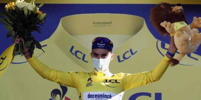 Julian Alaphilippe will auch auf der 4. Etappe das Gelbe Trikot verteidigen. Foto: Benoit Tessier/Reuters/AP/dpa Julian Alaphilippe will auch auf der 4. Etappe das Gelbe Trikot verteidigen. Foto: Benoit Tessier/Reuters/AP/dpa