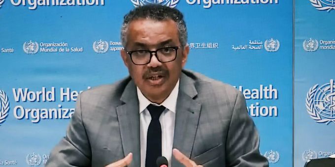 Tedros Adhanom Ghebreyesus, Generaldirektor der Weltgesundheitsorganisation (WHO), spricht bei einer Online-Pressekonferenz. who