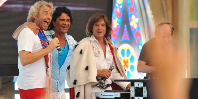 Thomas Gottschalk, Costa Cordalis und Jürgen Drews bei einer «Fete» auf Mallorca im Jahr 2011. Costa Cordalis Jürgen Drews